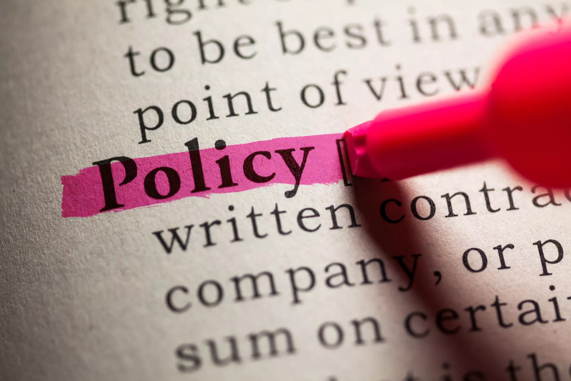 Image of highlighter pen marking the word policy