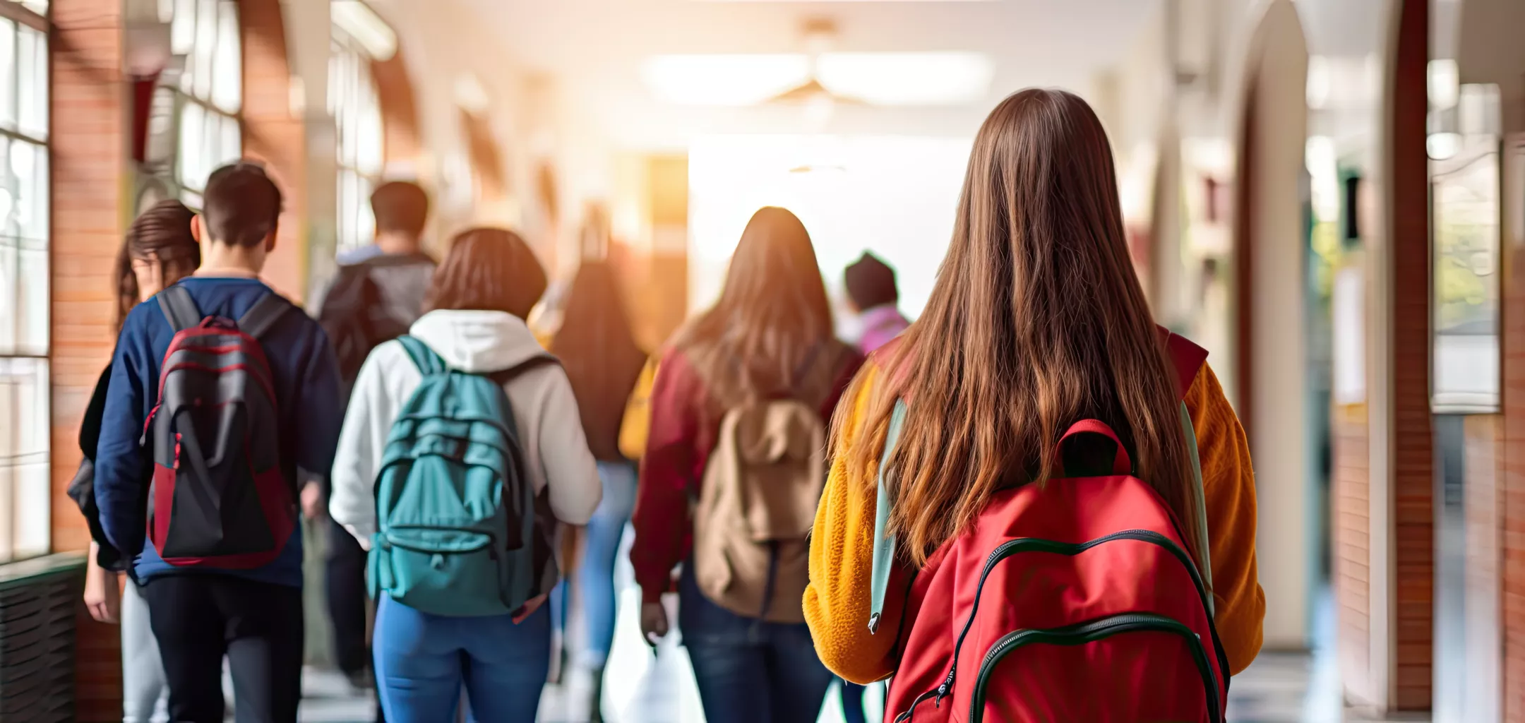 school hallway full of students