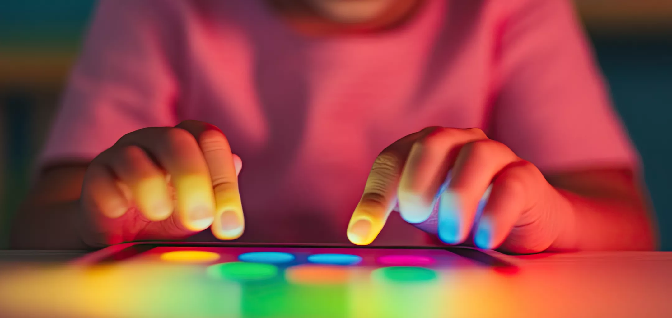 child using tablet showing apps with bight icons 